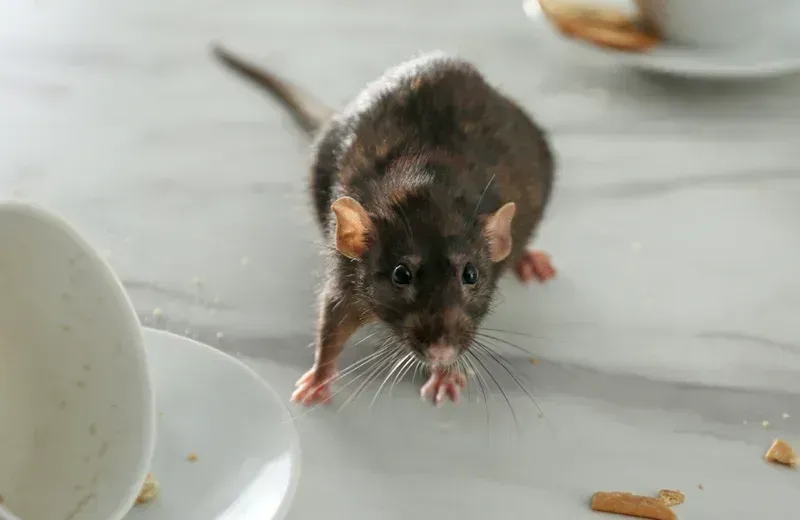 A rodent near a Portland home's foundation — Wildwoods handles mice, rats, and moles with bait plus exclusion.